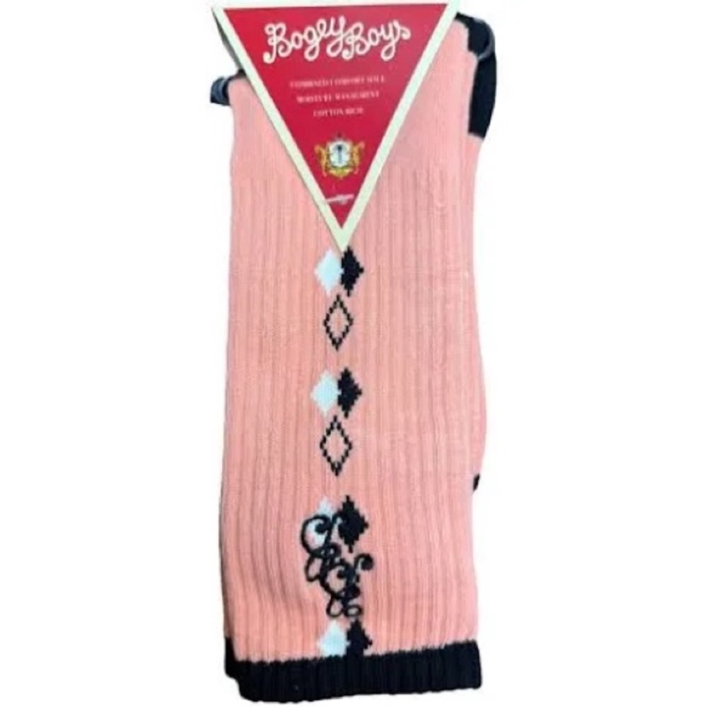 Bogey Boys by Mackelmore Pink & Black Argyle Diamond Golf Socks Preppy Retro